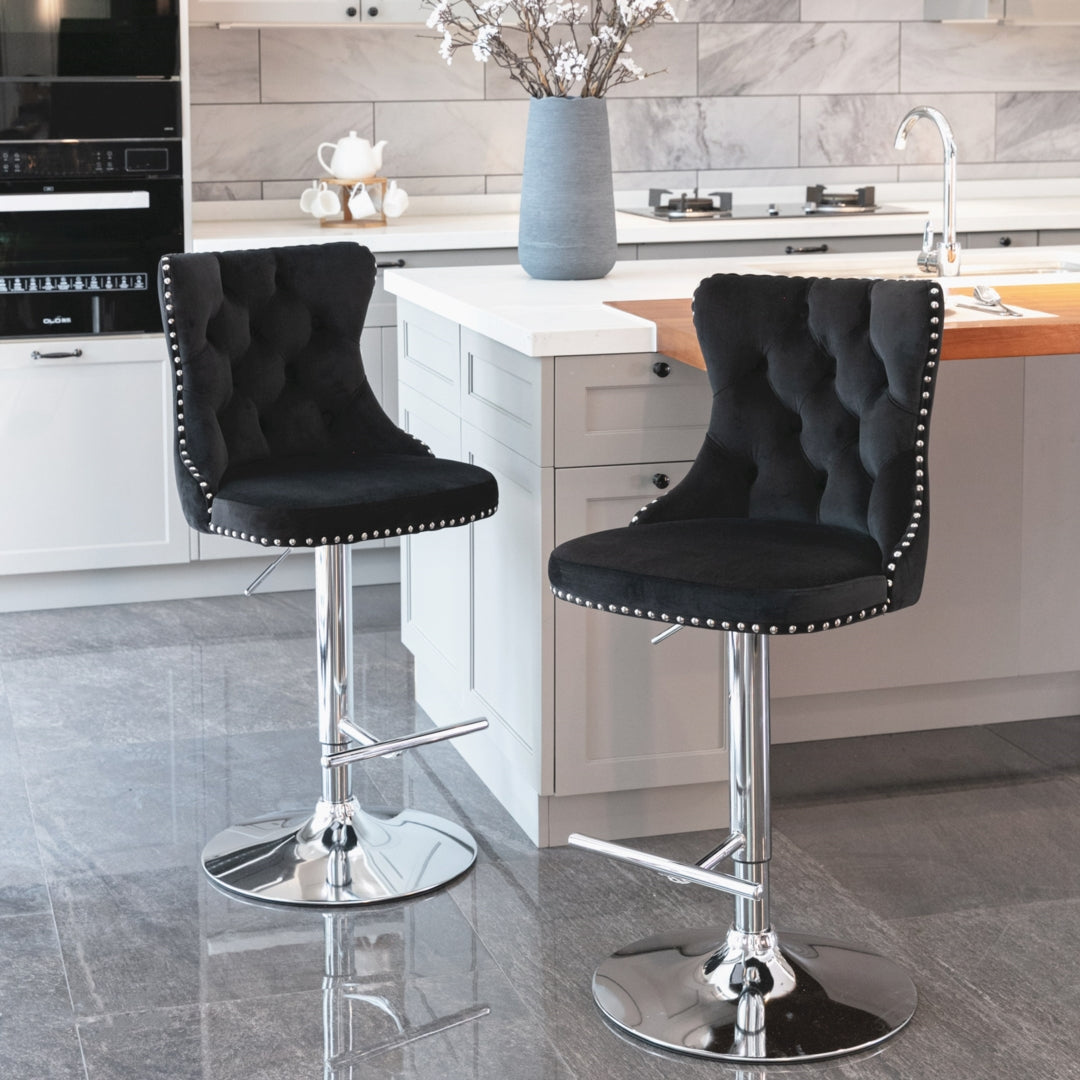 Palmer Velvet Bar Table Swivel Adjustable (Set of 4) Black