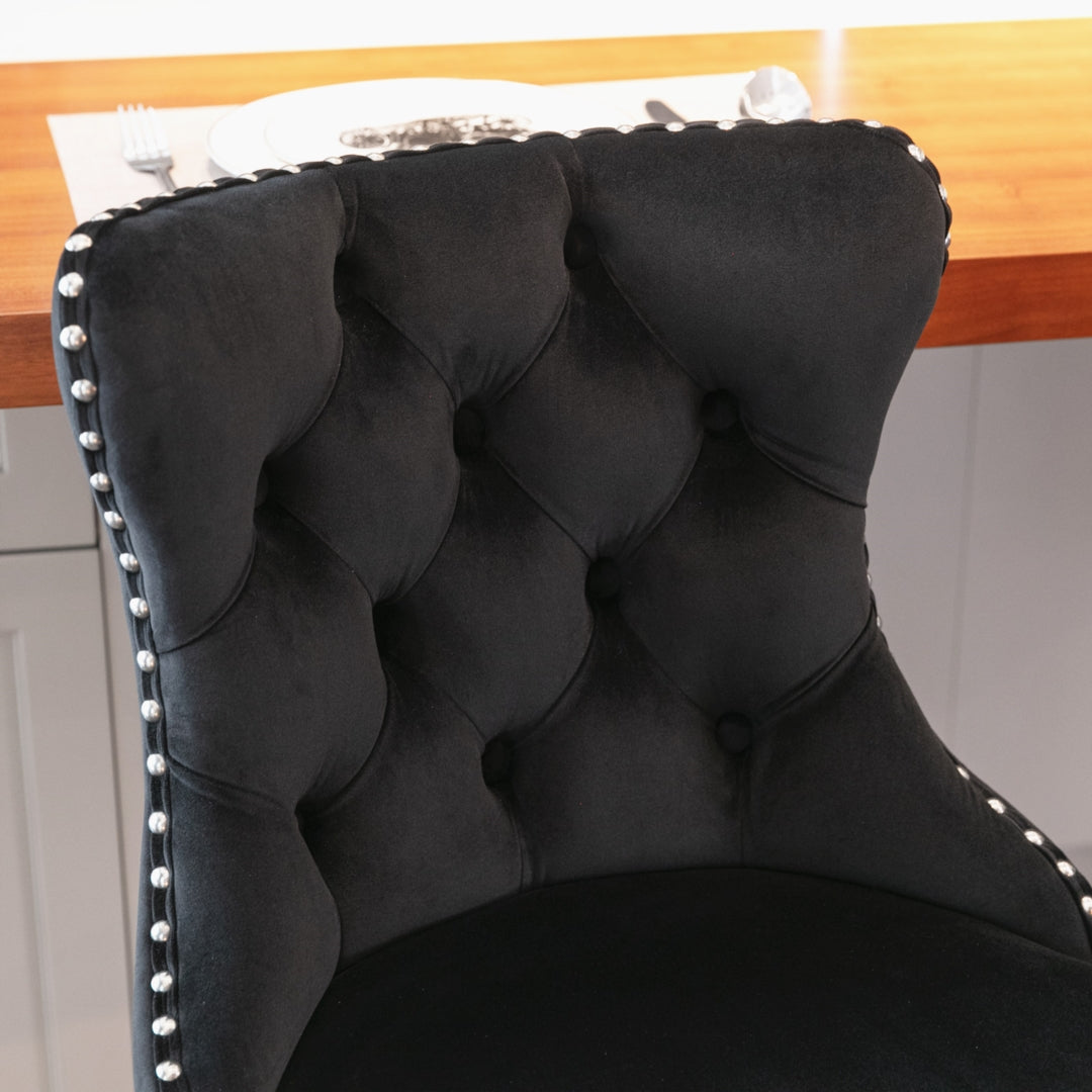 Oak Velvet Bar Table Swivel Adjustable (Set of 2) Black