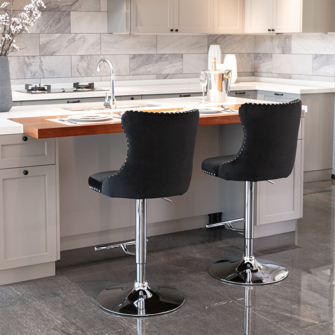 Oak Velvet Bar Table Swivel Adjustable (Set of 2) Black