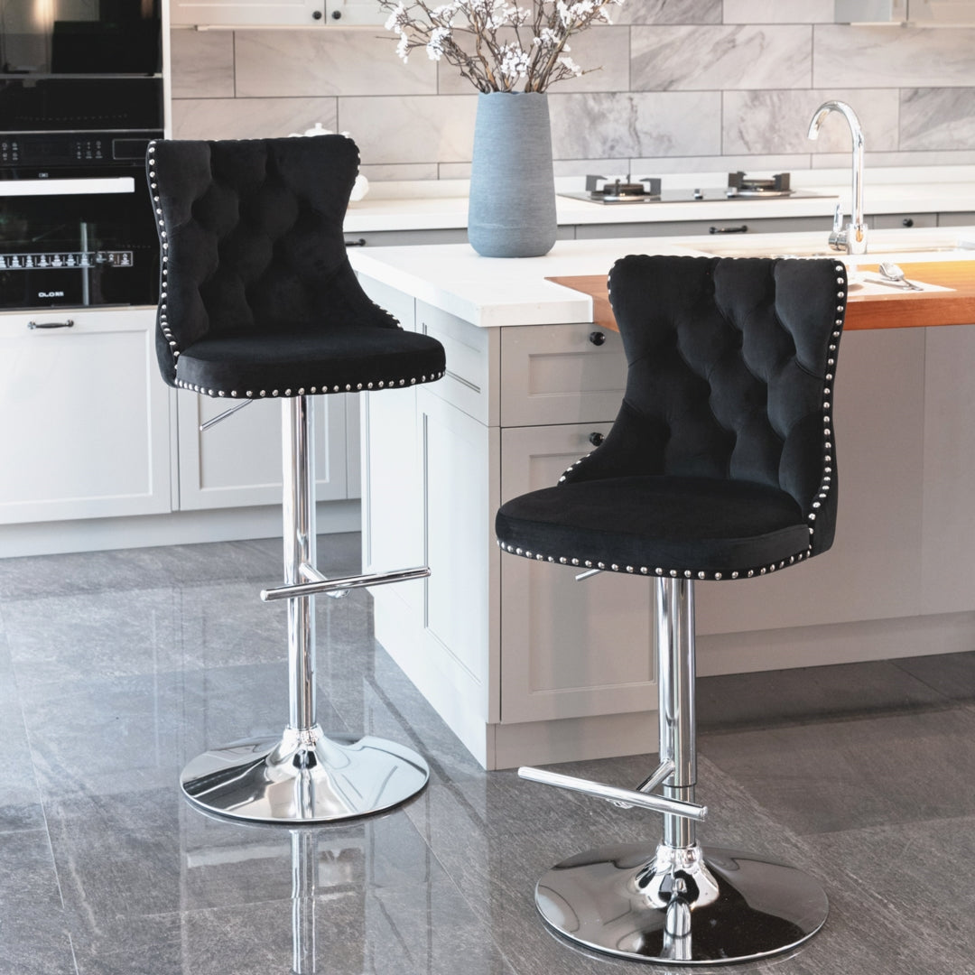 Oak Velvet Bar Table Swivel Adjustable (Set of 2) Black