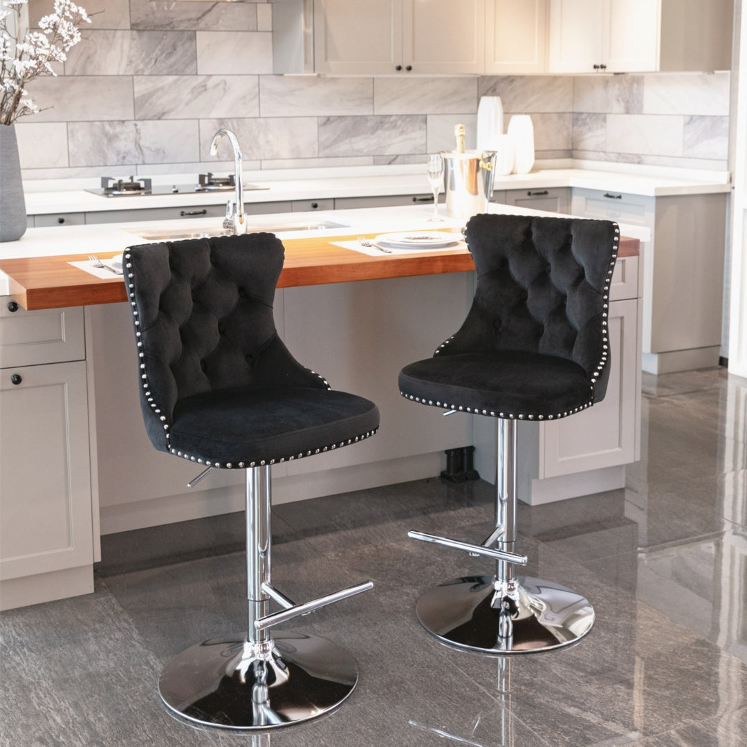 Oak Velvet Bar Table Swivel Adjustable (Set of 2) Black