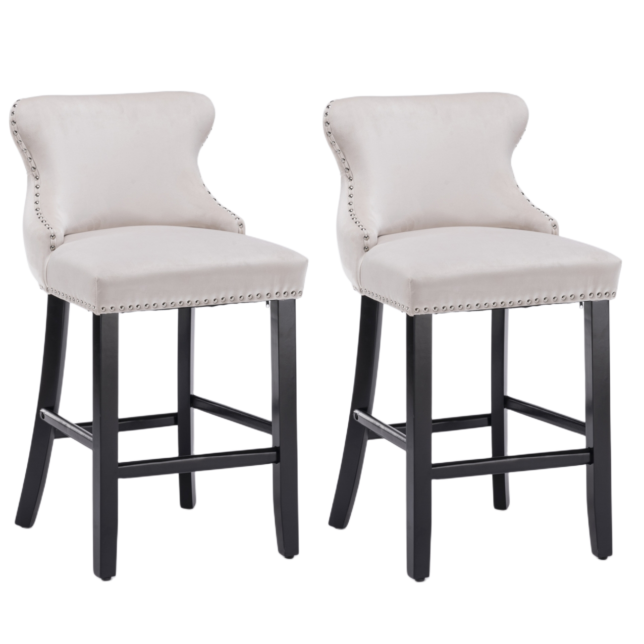 Omar Velvet Bar Stool (Set of 4) Beige & Red