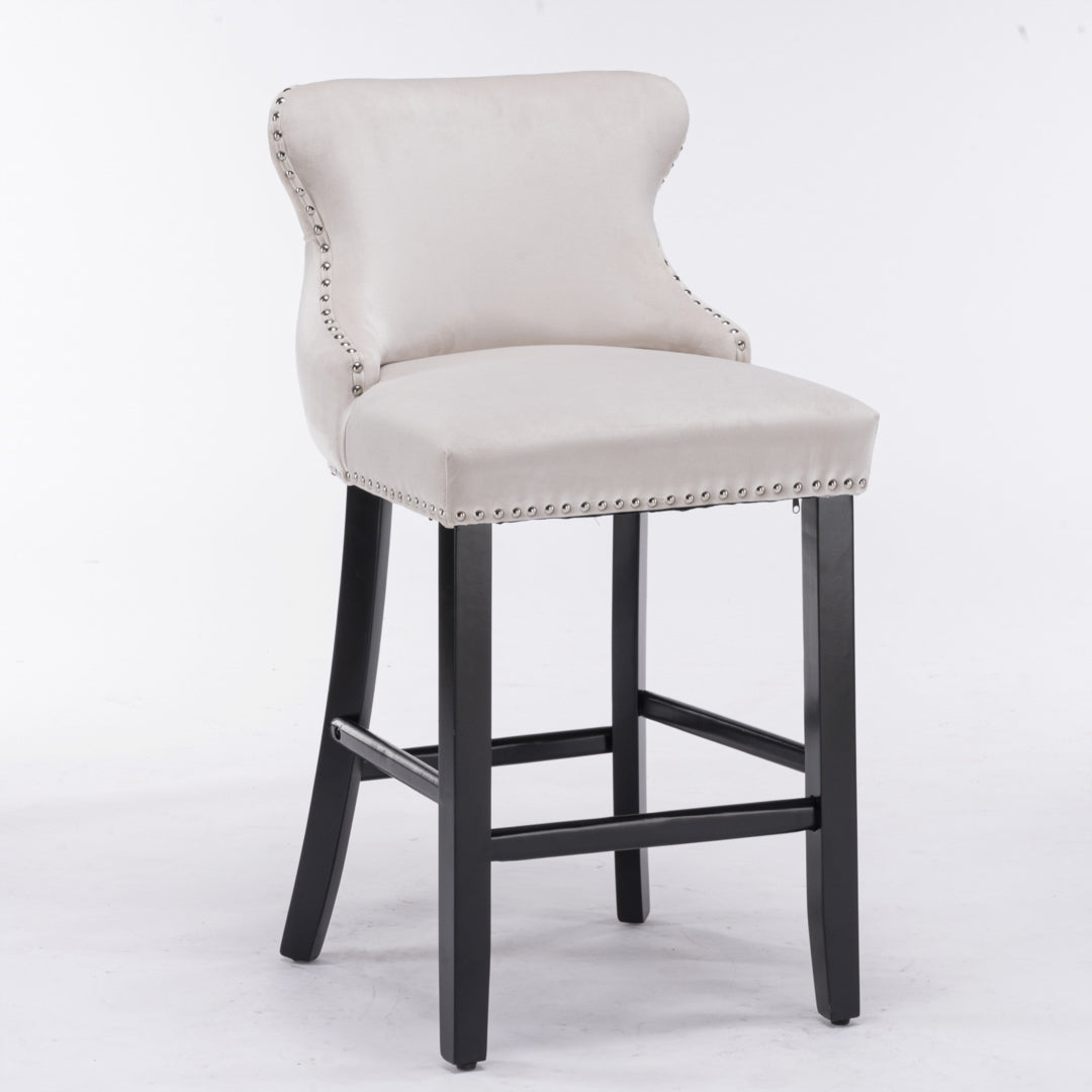 Omar Velvet Bar Stool (Set of 4) Beige & Red