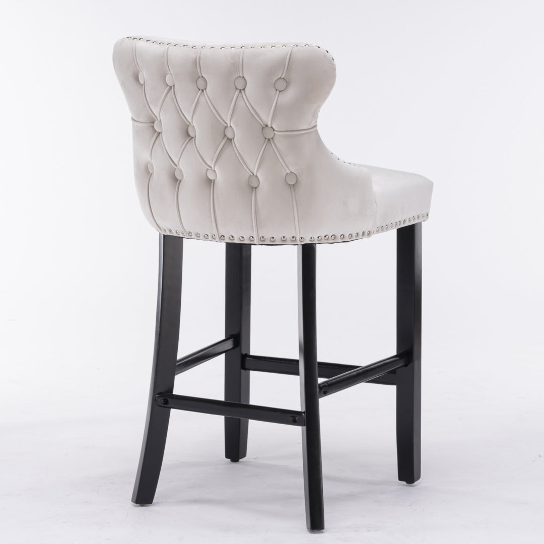 Omar Velvet Bar Stool (Set of 4) Beige & Red