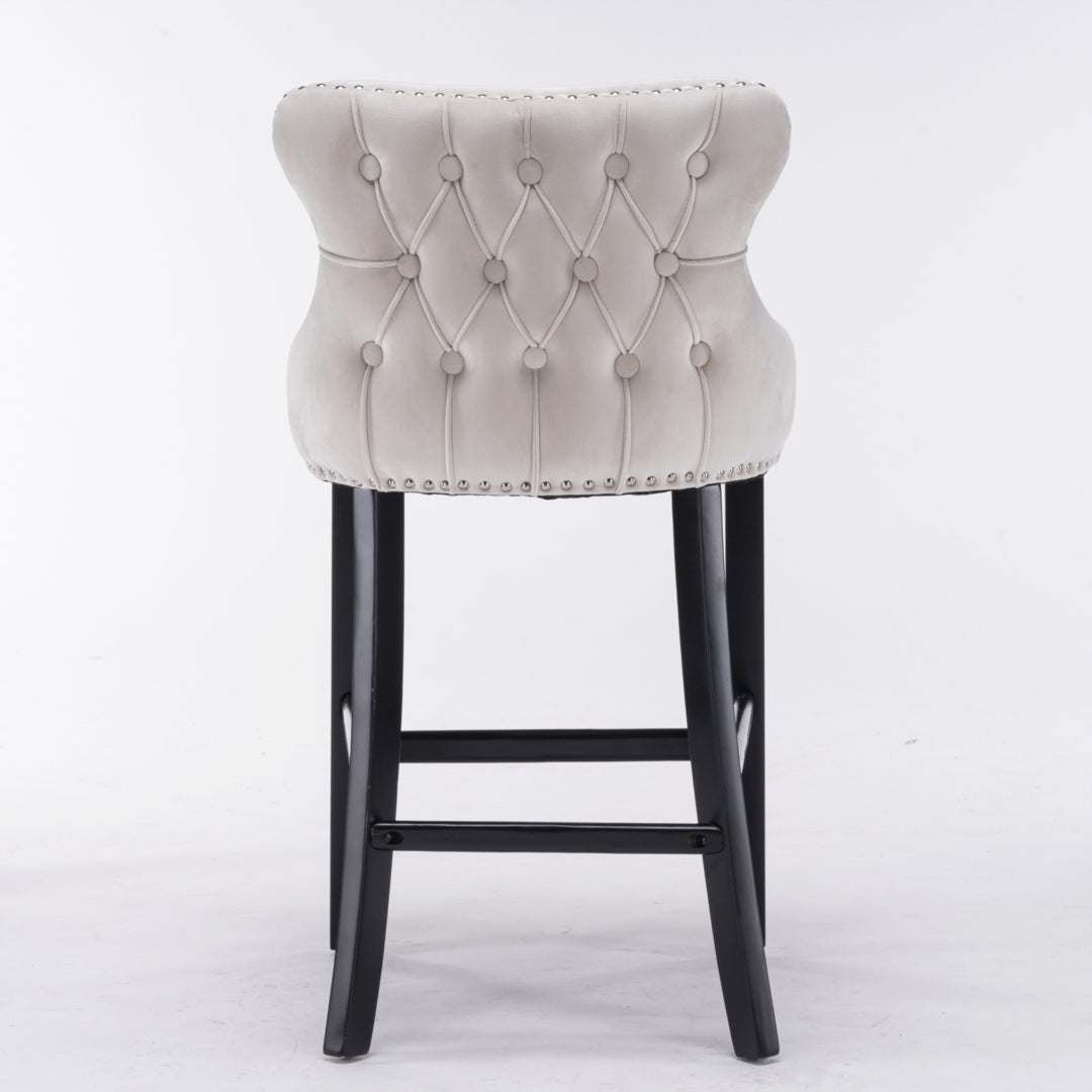 Omar Velvet Bar Stool (Set of 4) Beige & Red