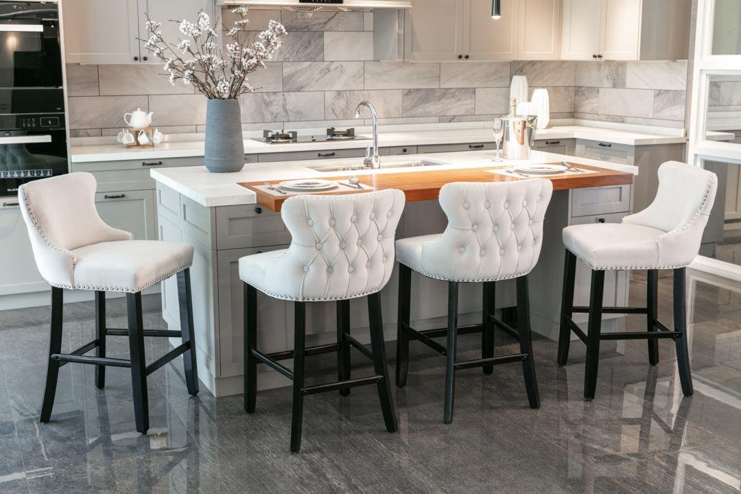 Omar Velvet Bar Stool (Set of 4) Beige & Red