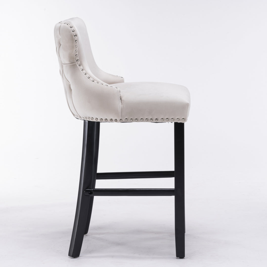 Fenn Velvet Bar Stool (Set of 2) Beige & Red