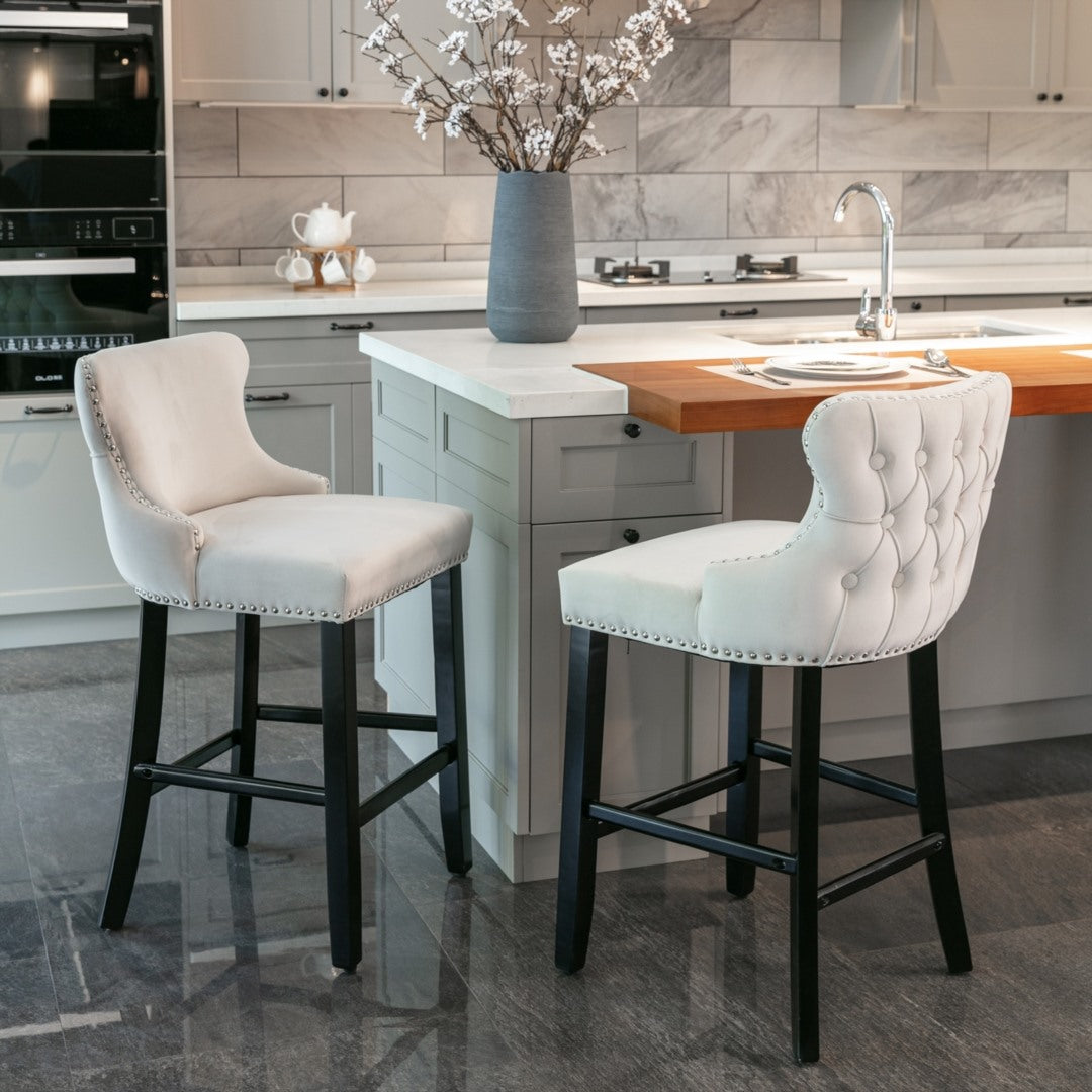 Fenn Velvet Bar Stool (Set of 2) Beige & Red