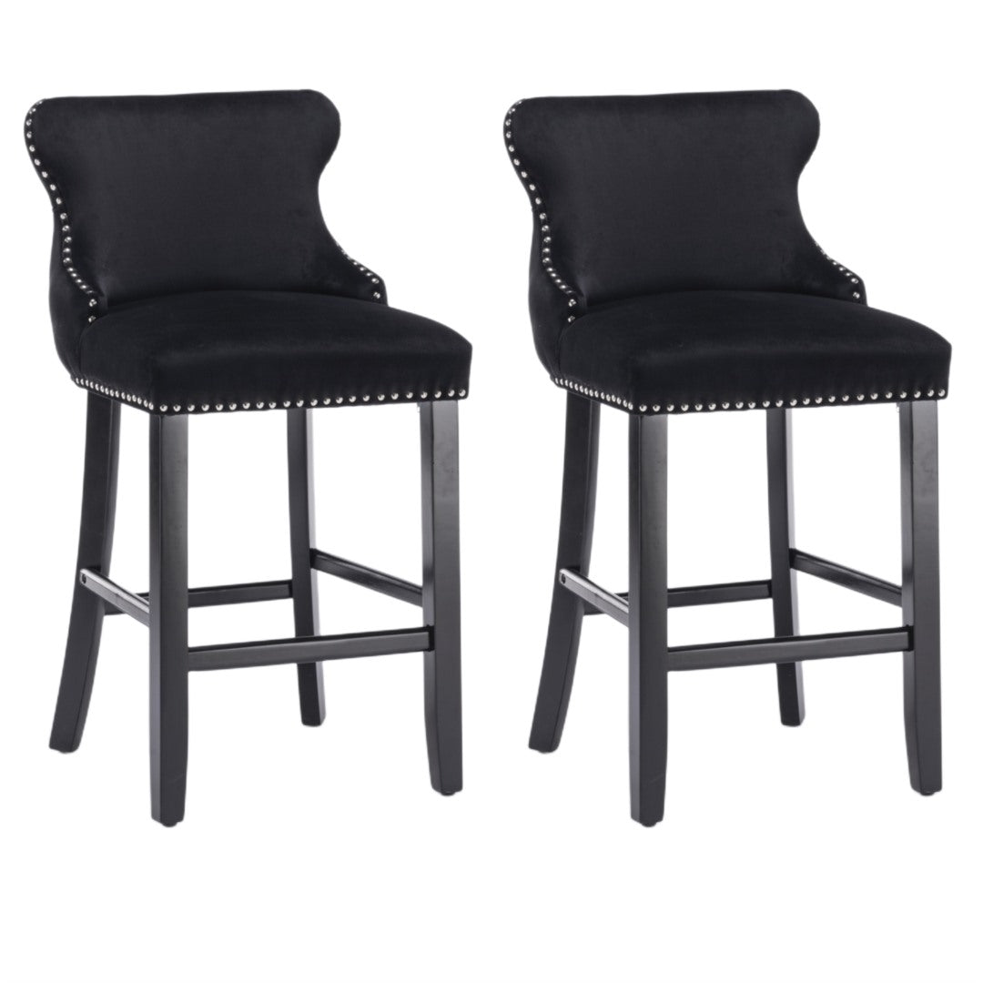 Dirk Velvet Bar Stool (Set of 4) Black & Red