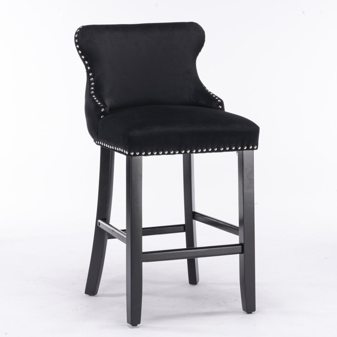 Dirk Velvet Bar Stool (Set of 4) Black & Red