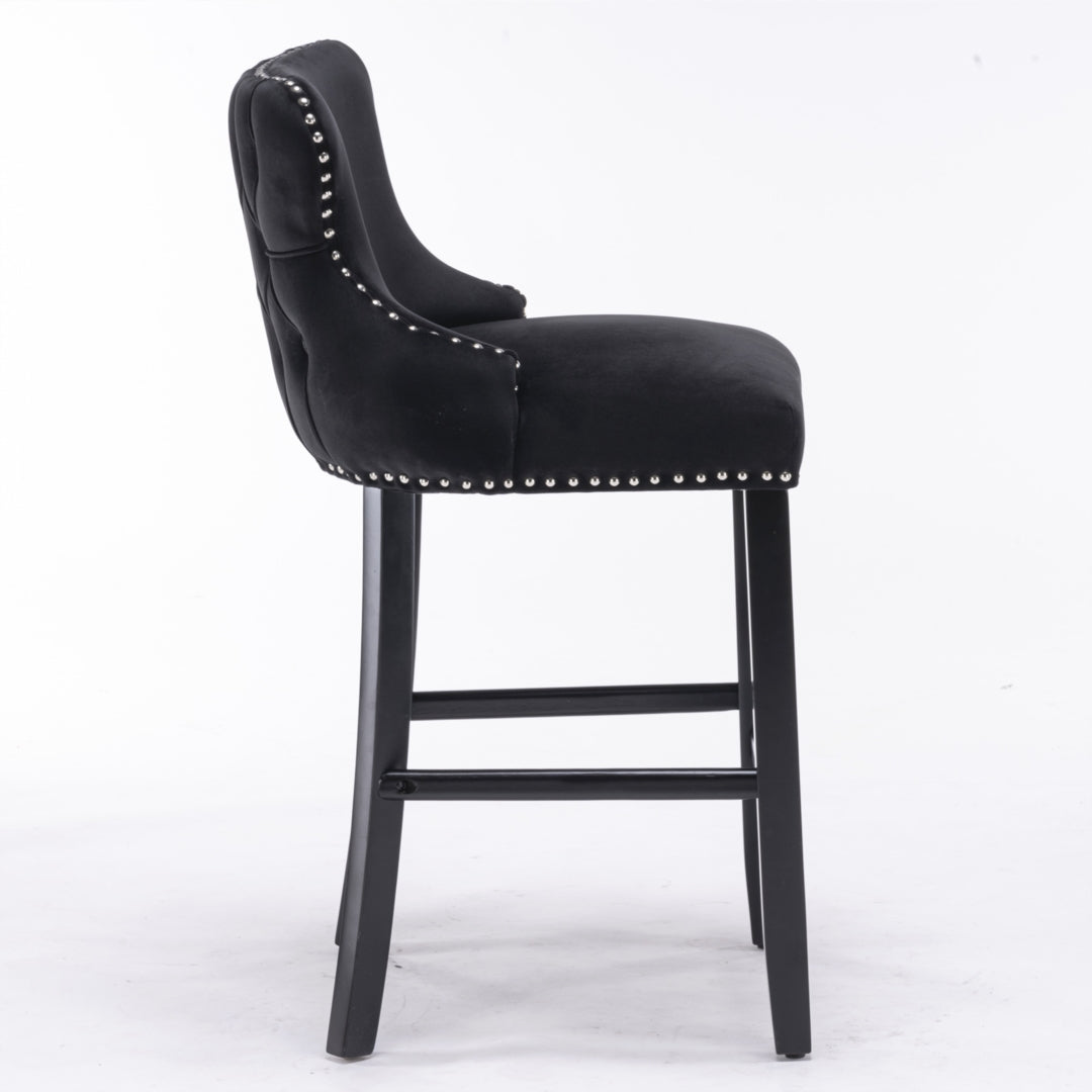 Dirk Velvet Bar Stool (Set of 4) Black & Red
