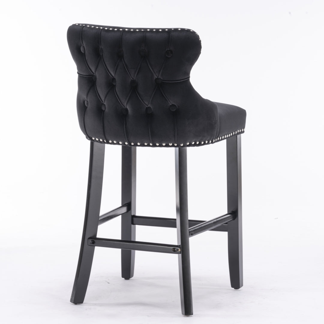 Dirk Velvet Bar Stool (Set of 4) Black & Red