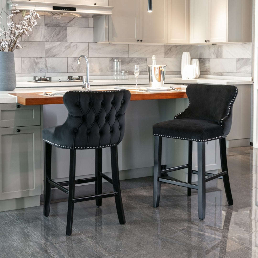 Dirk Velvet Bar Stool (Set of 4) Black & Red