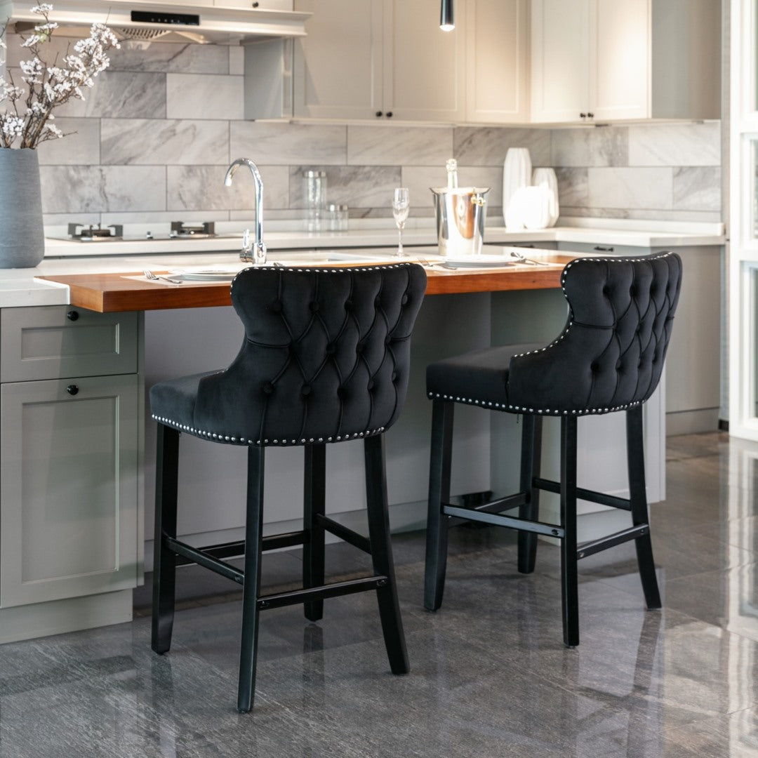 Dirk Velvet Bar Stool (Set of 4) Black & Red