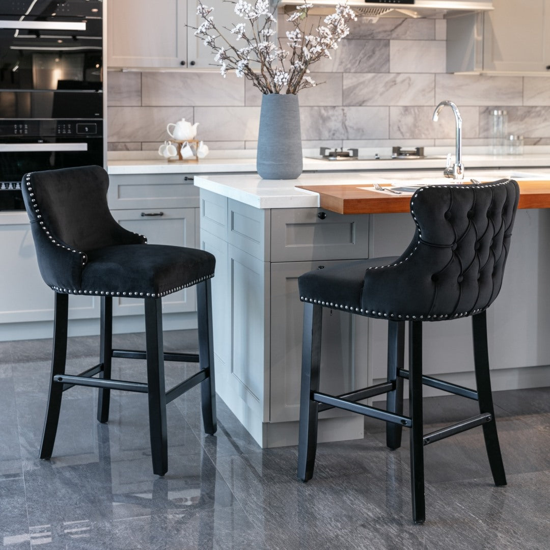 Gus Velvet Bar Stool (Set of 2) Black & Red