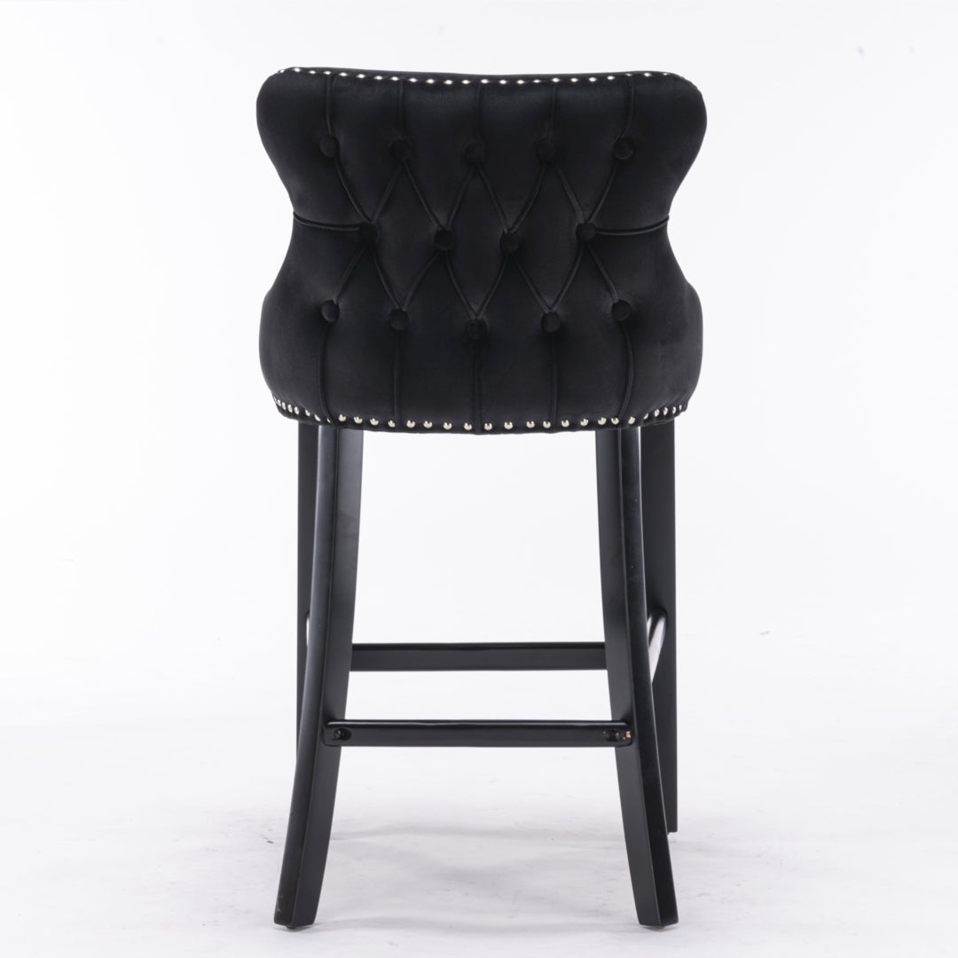 Gus Velvet Bar Stool (Set of 2) Black & Red