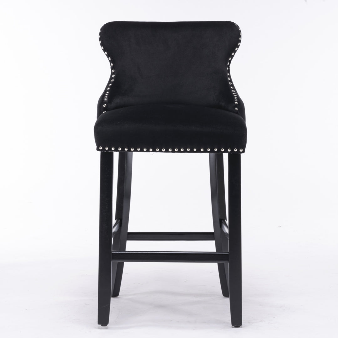 Gus Velvet Bar Stool (Set of 2) Black & Red