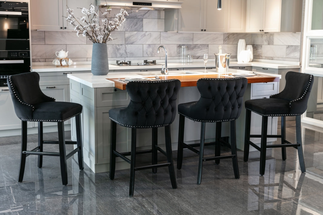 Gus Velvet Bar Stool (Set of 2) Black & Red