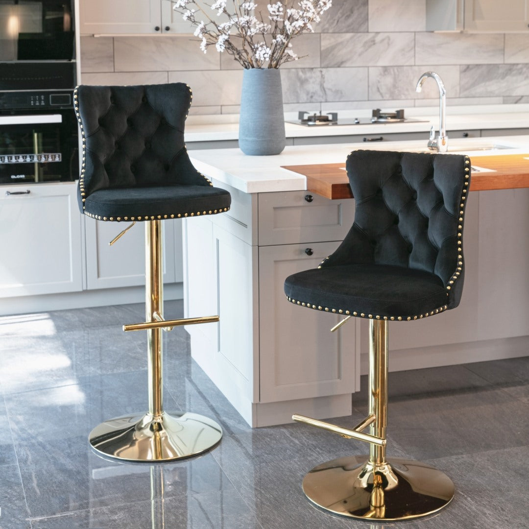 Trent Velvet Bar Table Swivel Adjustable (Set of 2) Black