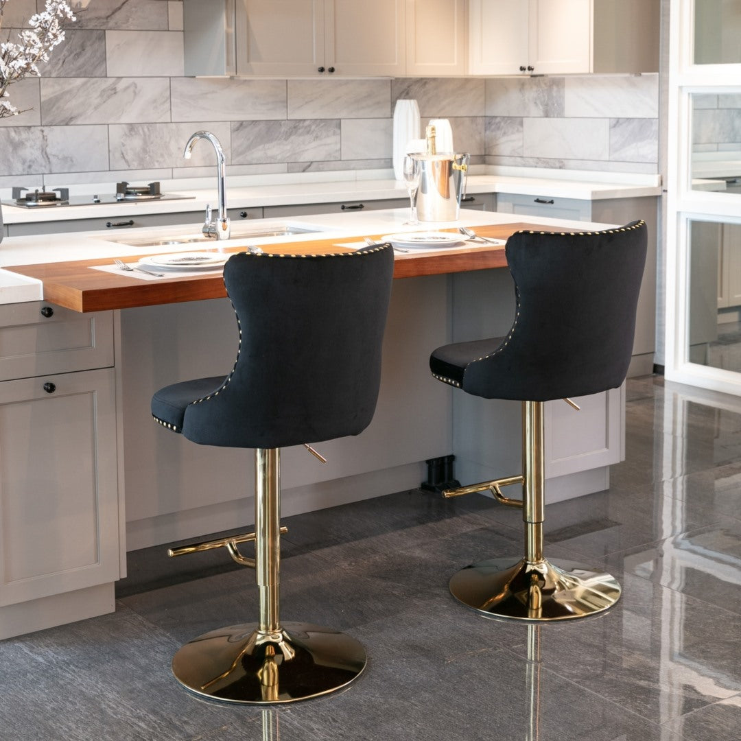 Trent Velvet Bar Table Swivel Adjustable (Set of 2) Black