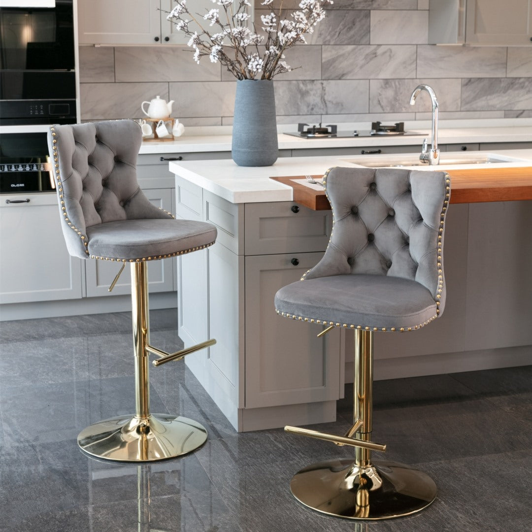 Zara Velvet Bar Table Swivel Adjustable (Set of 4) Grey