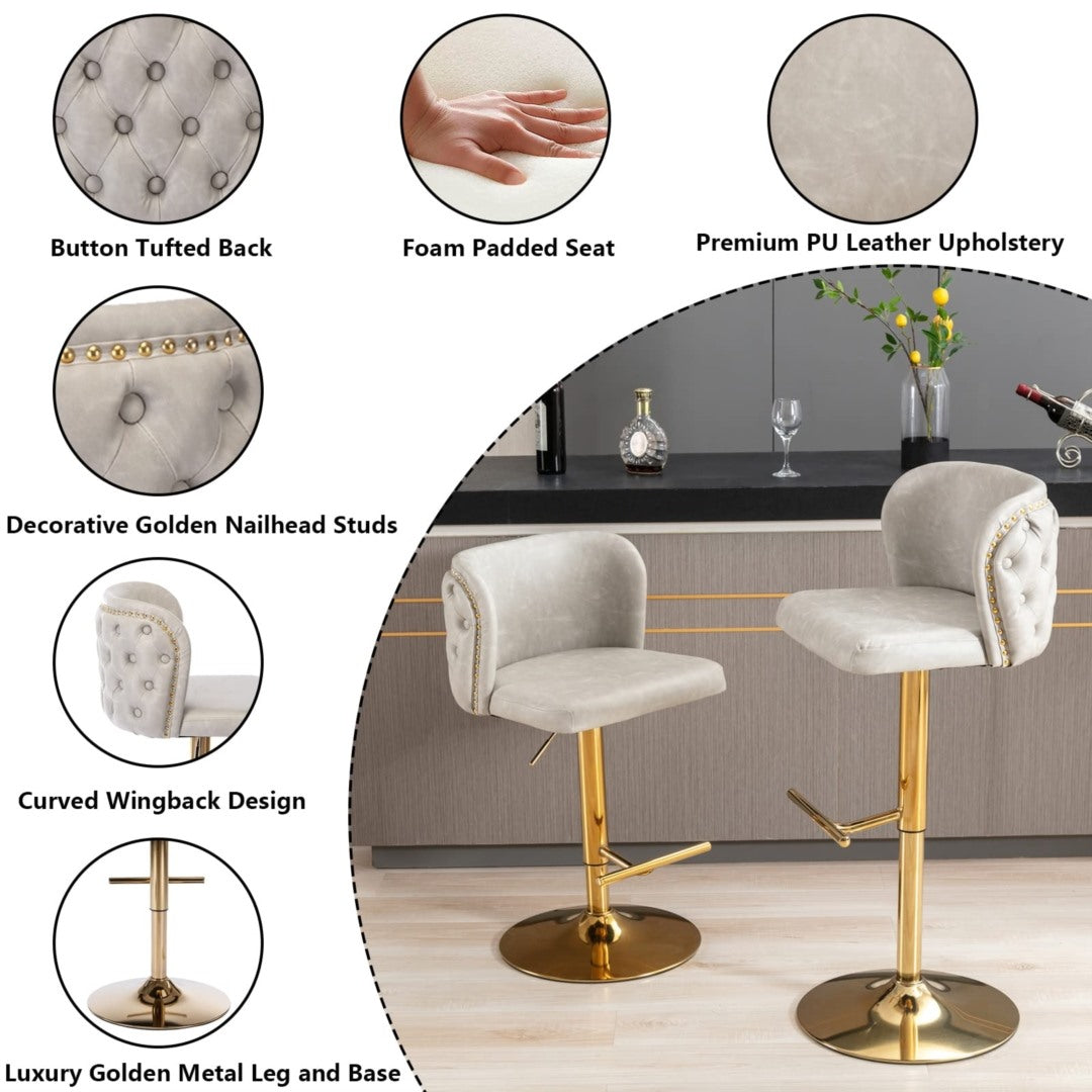 Greyson Leather Bar Stool Swivel (Set of 2) Beige
