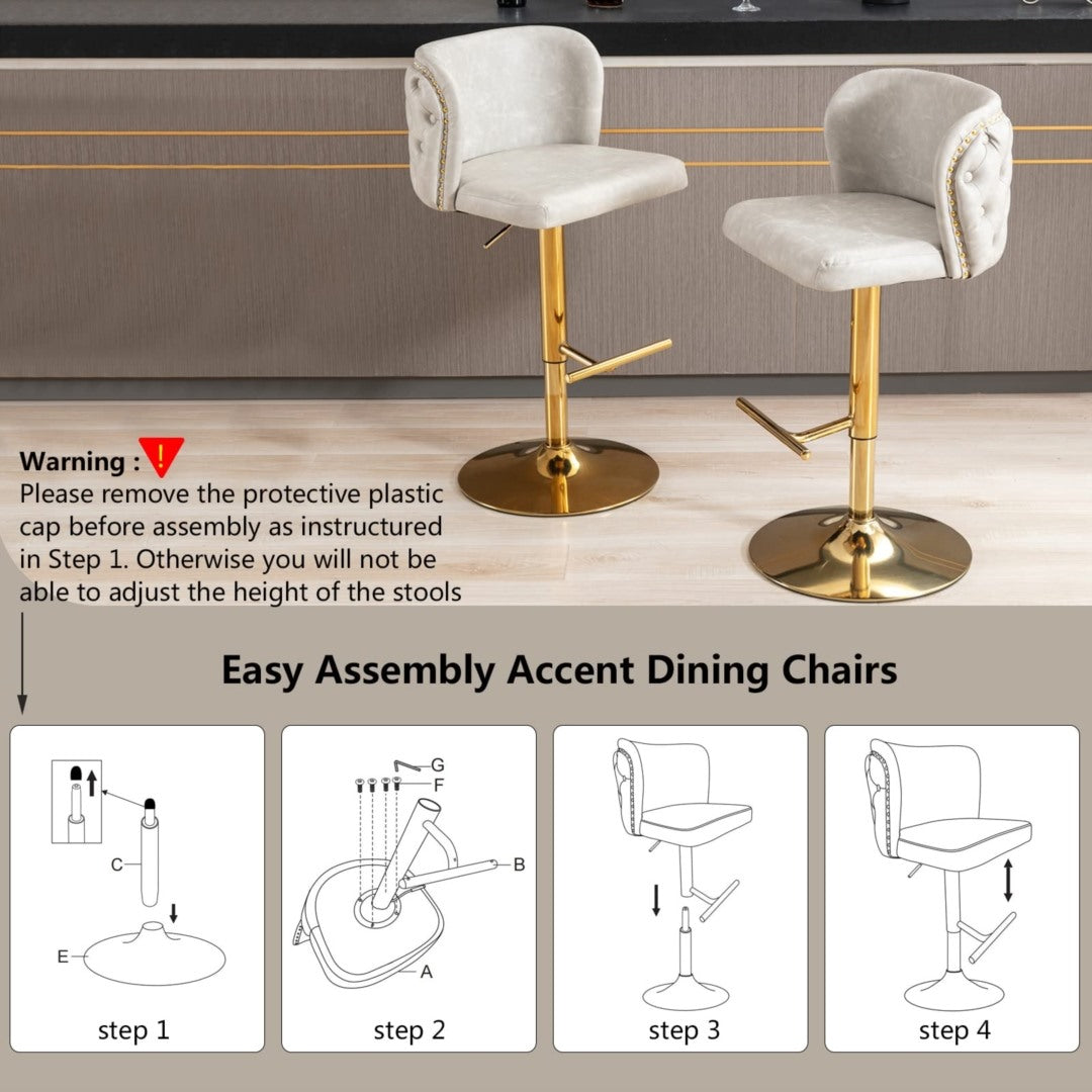 Greyson Leather Bar Stool Swivel (Set of 2) Beige