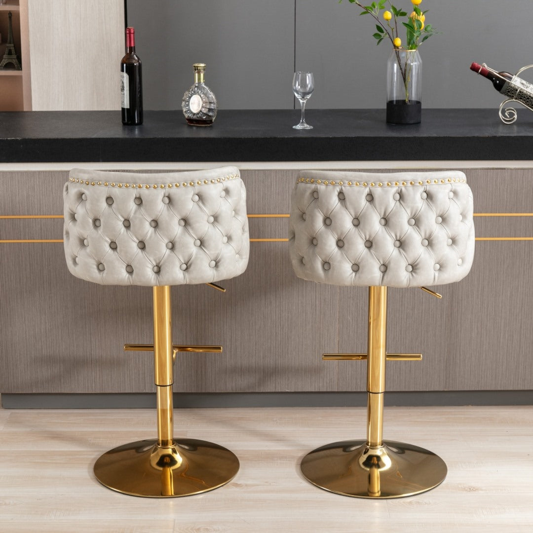 Greyson Leather Bar Stool Swivel (Set of 2) Beige