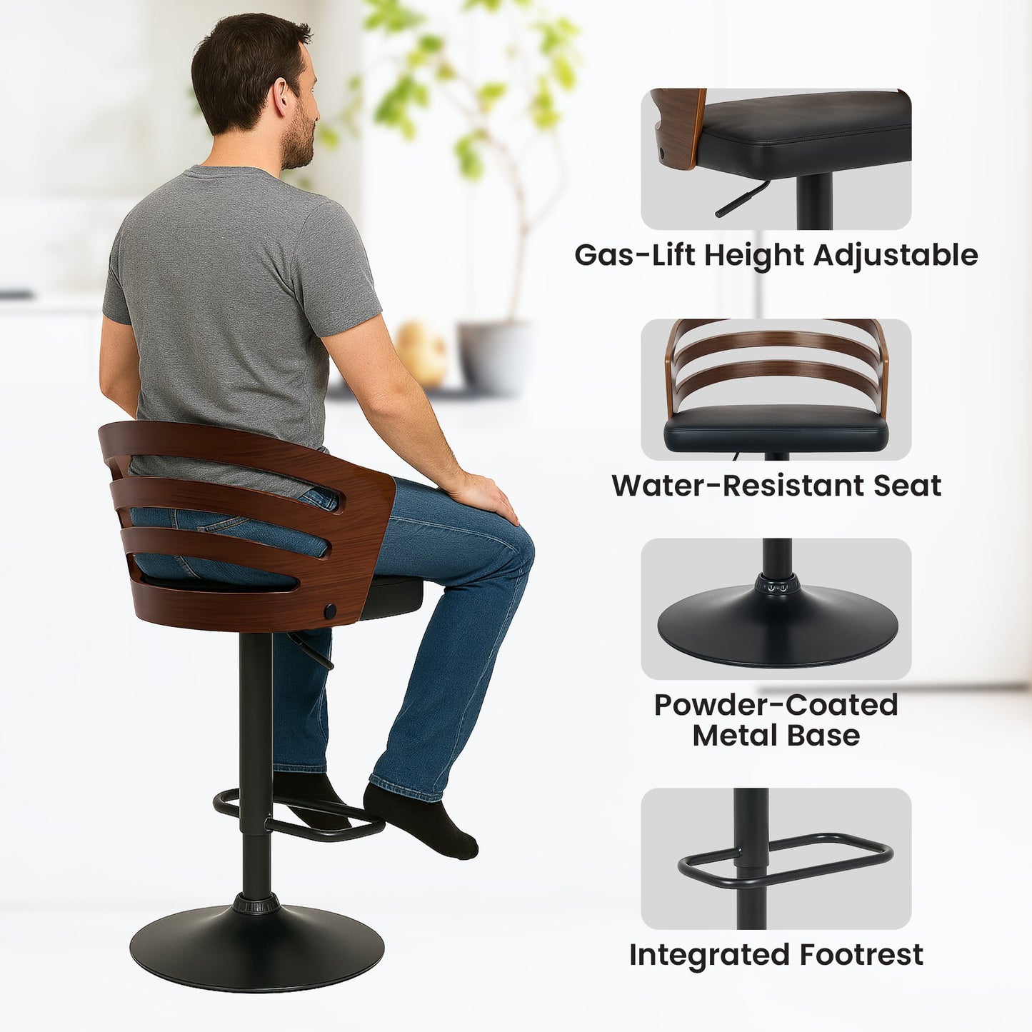 Abel Wooden Bar Table Swivel Adjustable (Set of 2) Walnut
