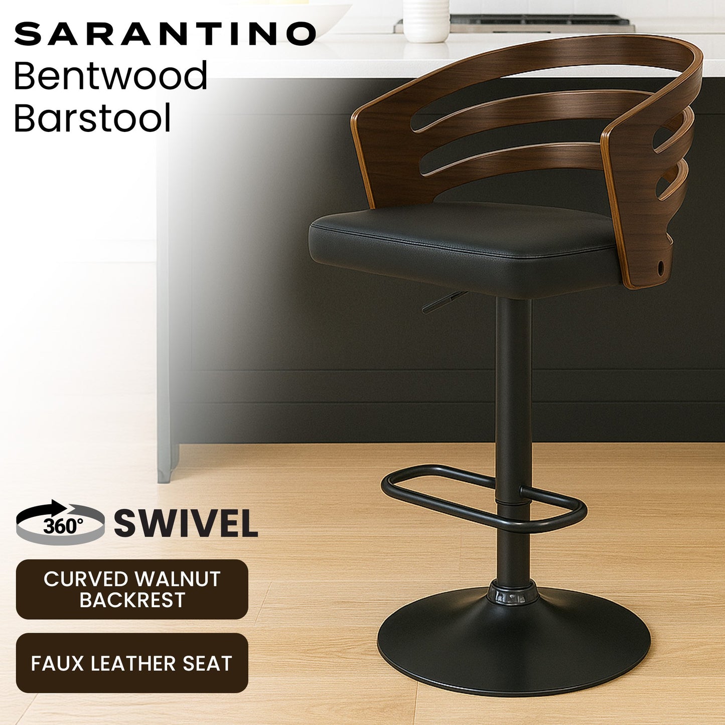 Ewan Leather Bar Stool Walnut