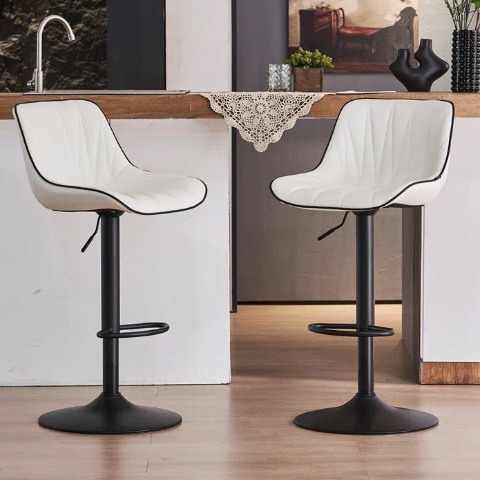 Todd Leather Bar Table Swivel Adjustable (Set of 2) White & Red