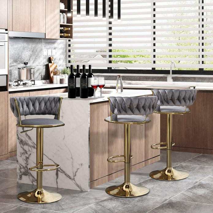 Neil Velvet Bar Table Swivel Adjustable (Set of 2) Grey