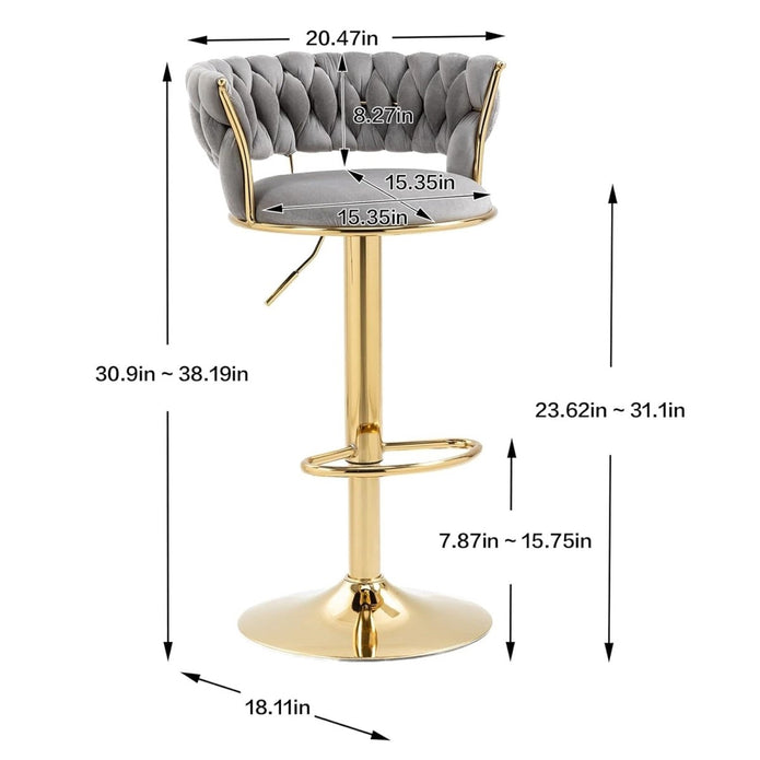 Neil Velvet Bar Table Swivel Adjustable (Set of 2) Grey