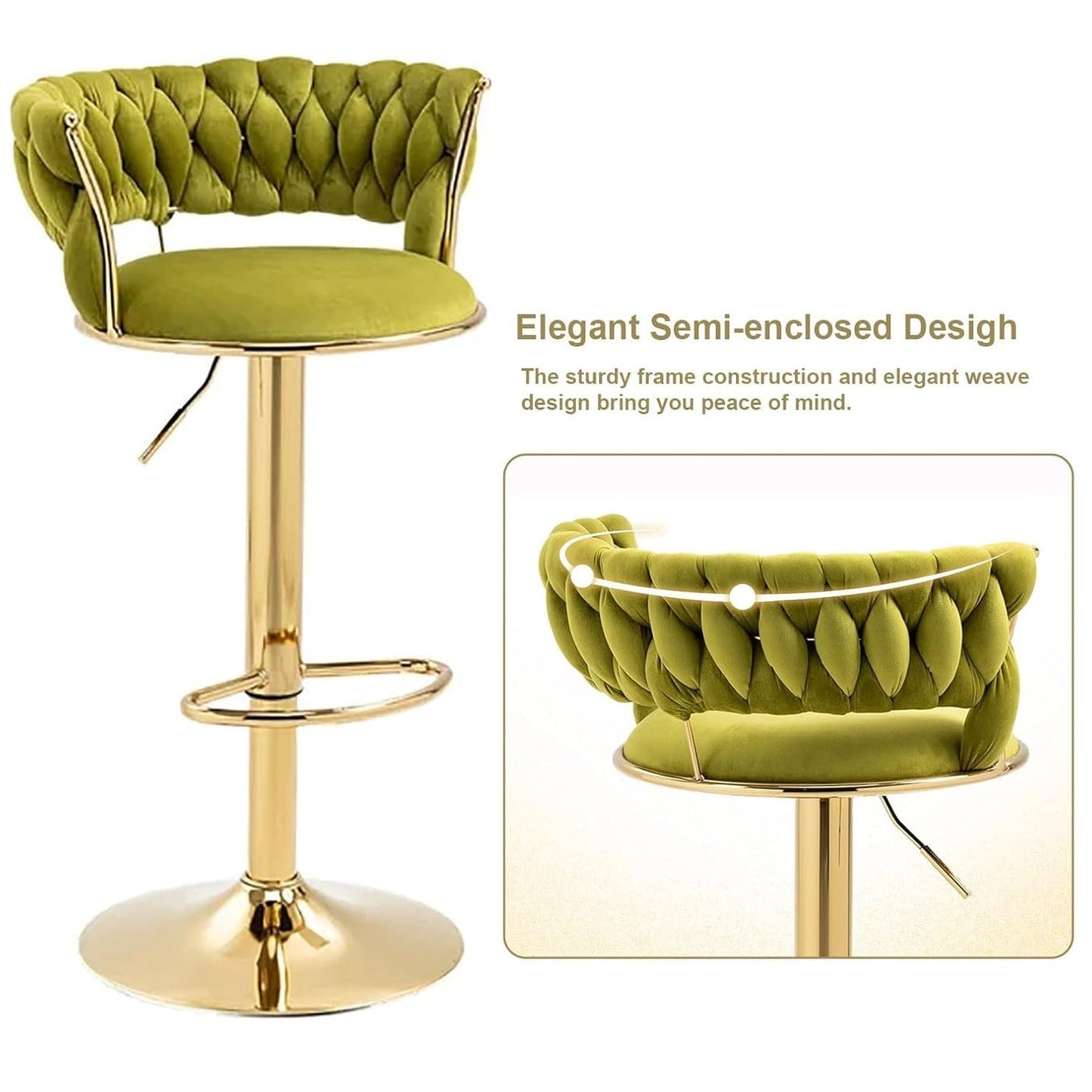 Holden Velvet Bar Table Swivel Adjustable (Set of 2) Green