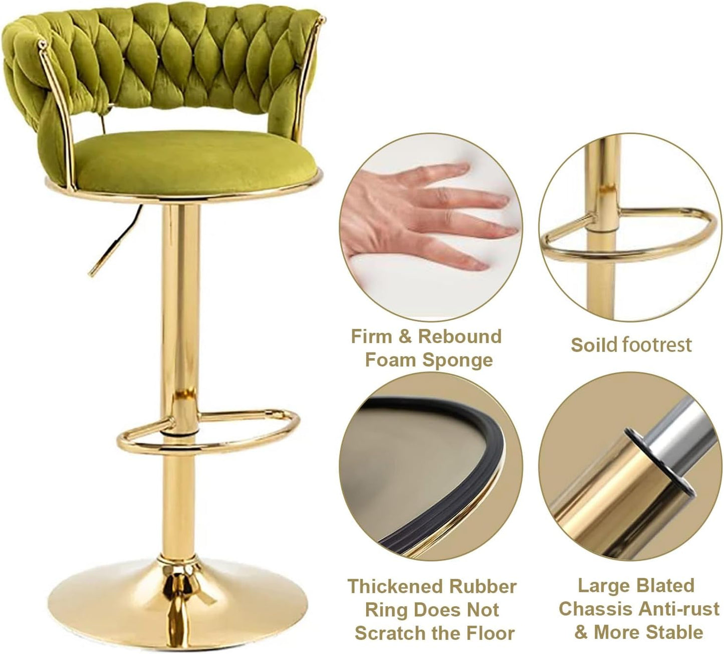 Holden Velvet Bar Table Swivel Adjustable (Set of 2) Green