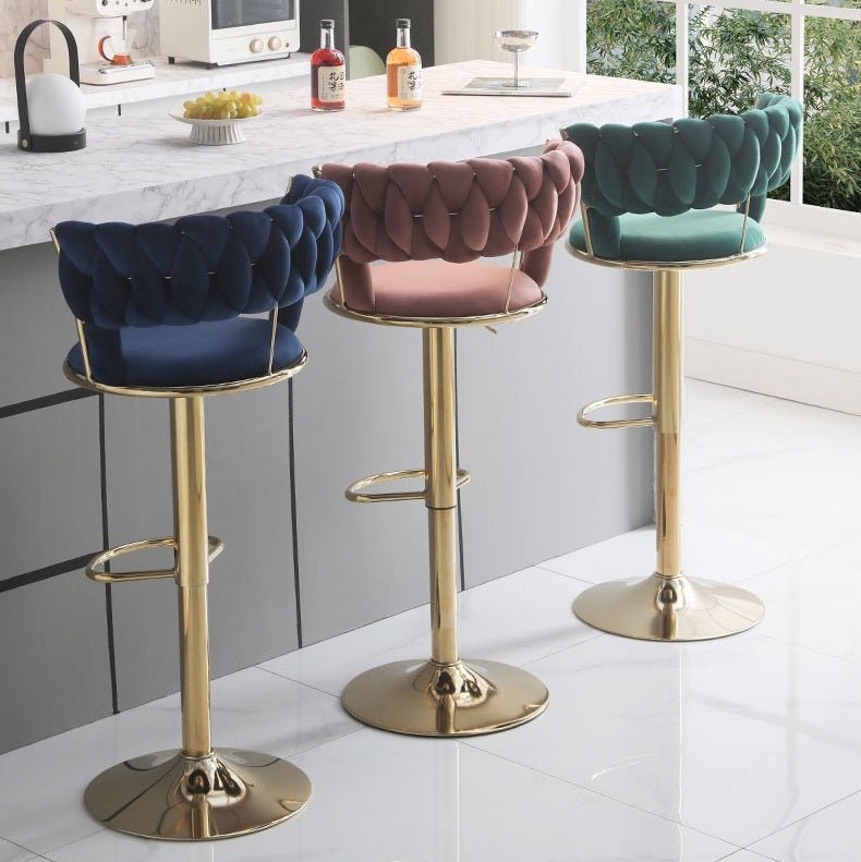 Ines Velvet Counter Stool (Set of 2) Brown & Red