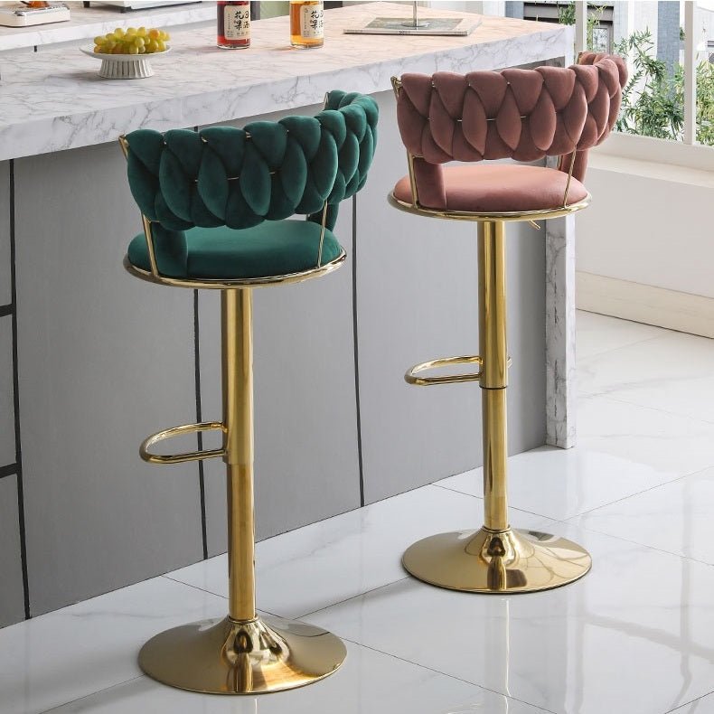 Ines Velvet Counter Stool (Set of 2) Brown & Red