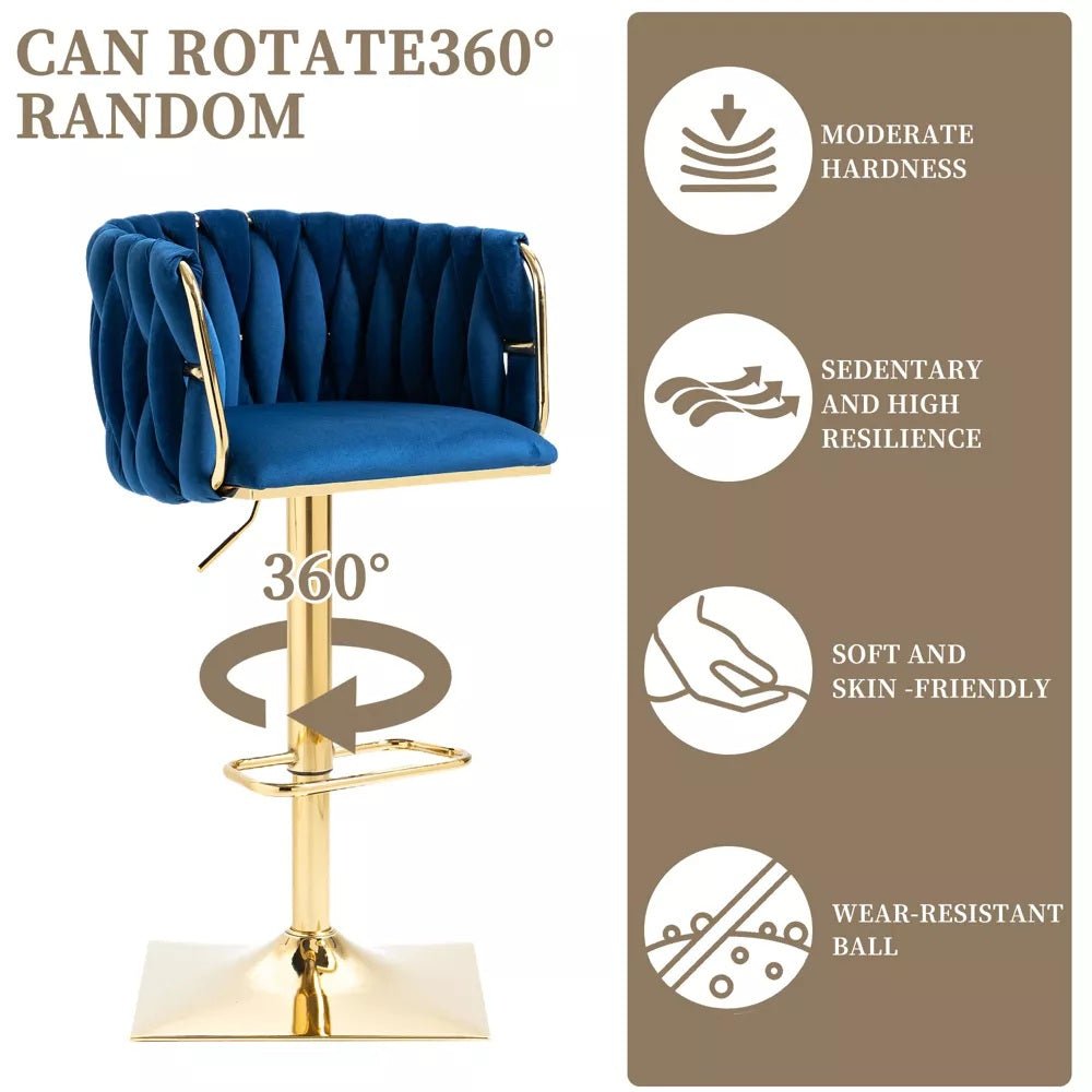 Tao Velvet Counter Stool Swivel Adjustable (Set of 2) Blue
