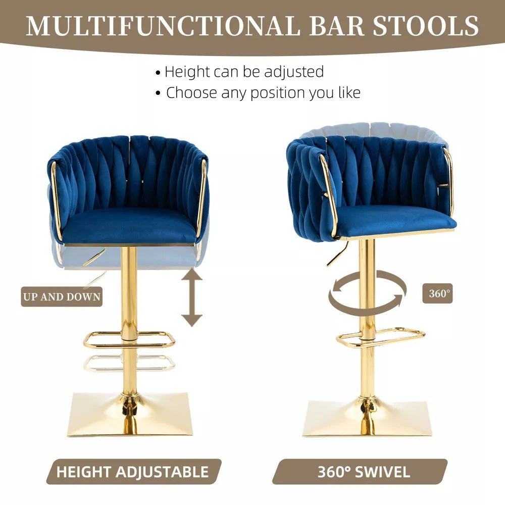 Tao Velvet Counter Stool Swivel Adjustable (Set of 2) Blue