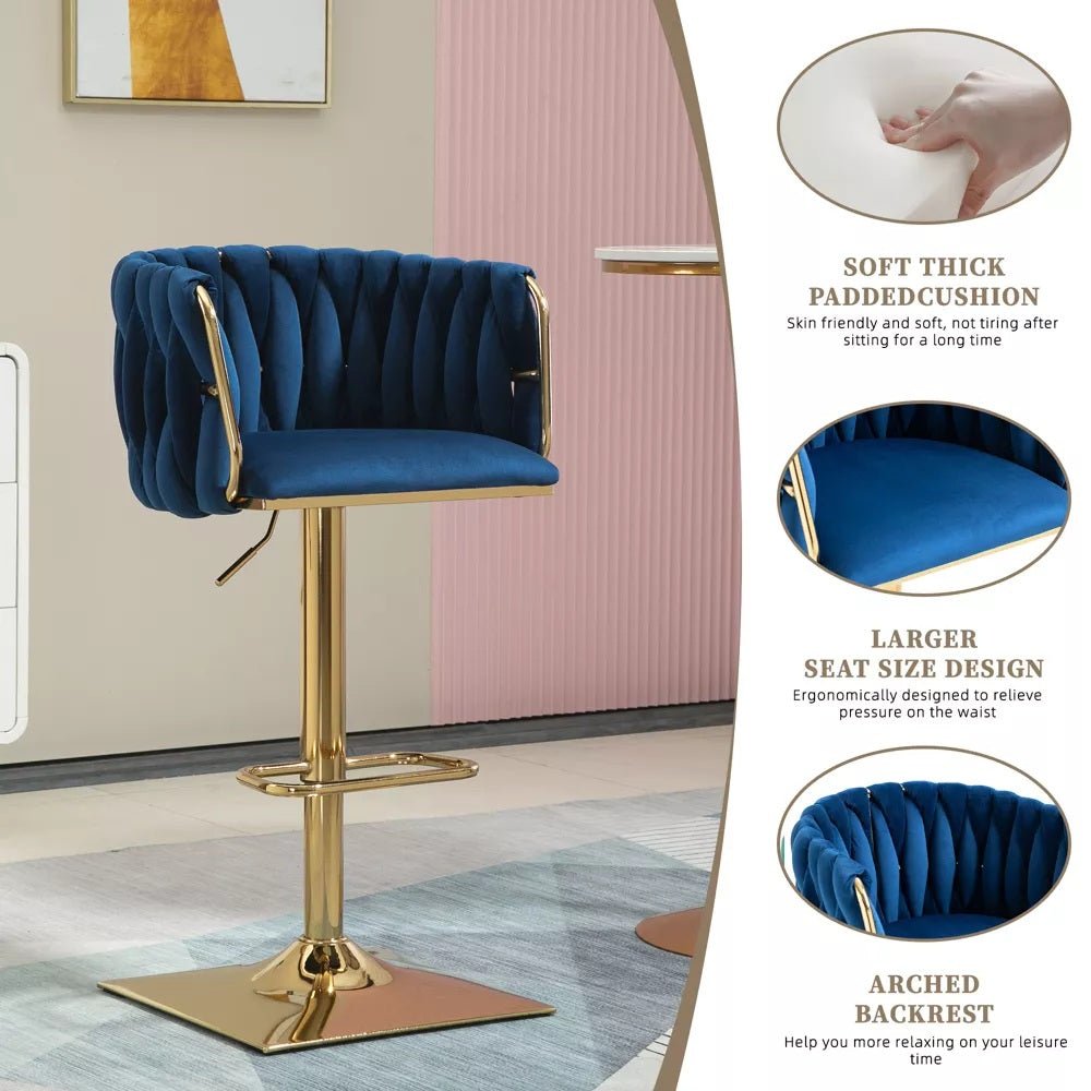 Tao Velvet Counter Stool Swivel Adjustable (Set of 2) Blue