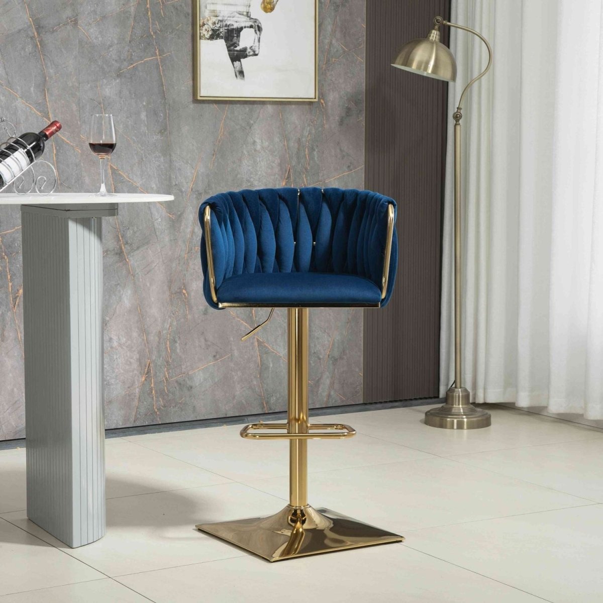 Tao Velvet Counter Stool Swivel Adjustable (Set of 2) Blue