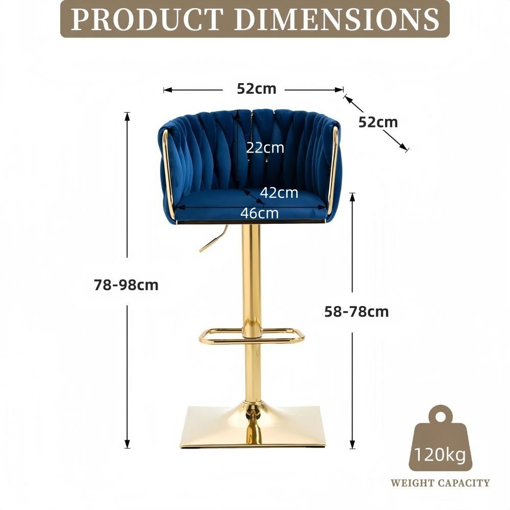 Tao Velvet Counter Stool Swivel Adjustable (Set of 2) Blue