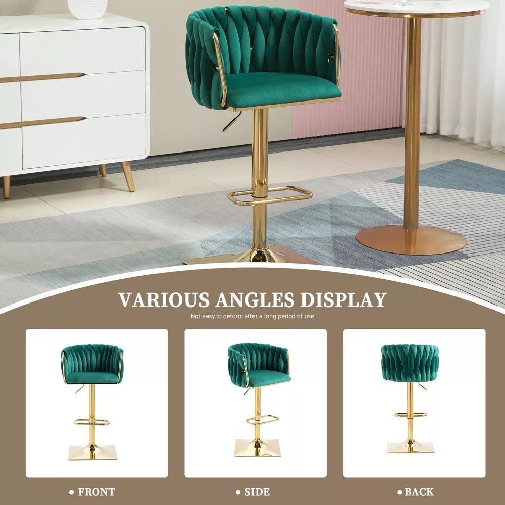 Otis Velvet Counter Stool Swivel Adjustable (Set of 2) Green