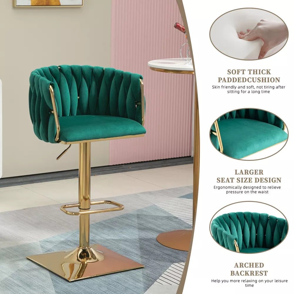 Otis Velvet Counter Stool Swivel Adjustable (Set of 2) Green