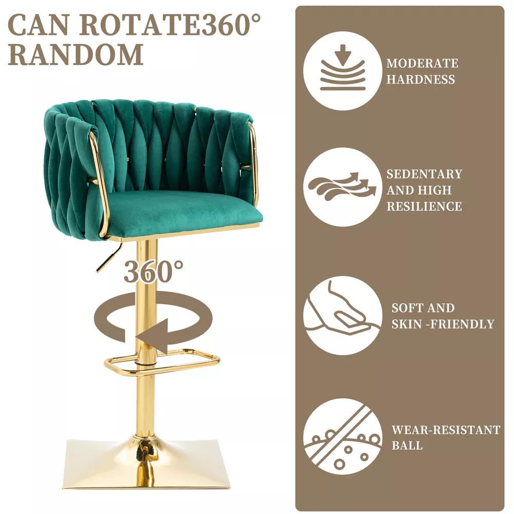 Otis Velvet Counter Stool Swivel Adjustable (Set of 2) Green