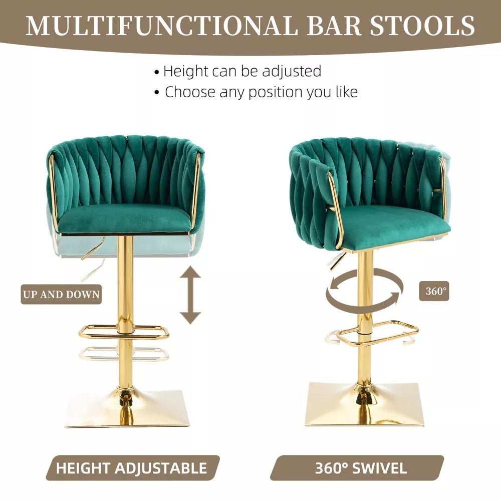 Otis Velvet Counter Stool Swivel Adjustable (Set of 2) Green