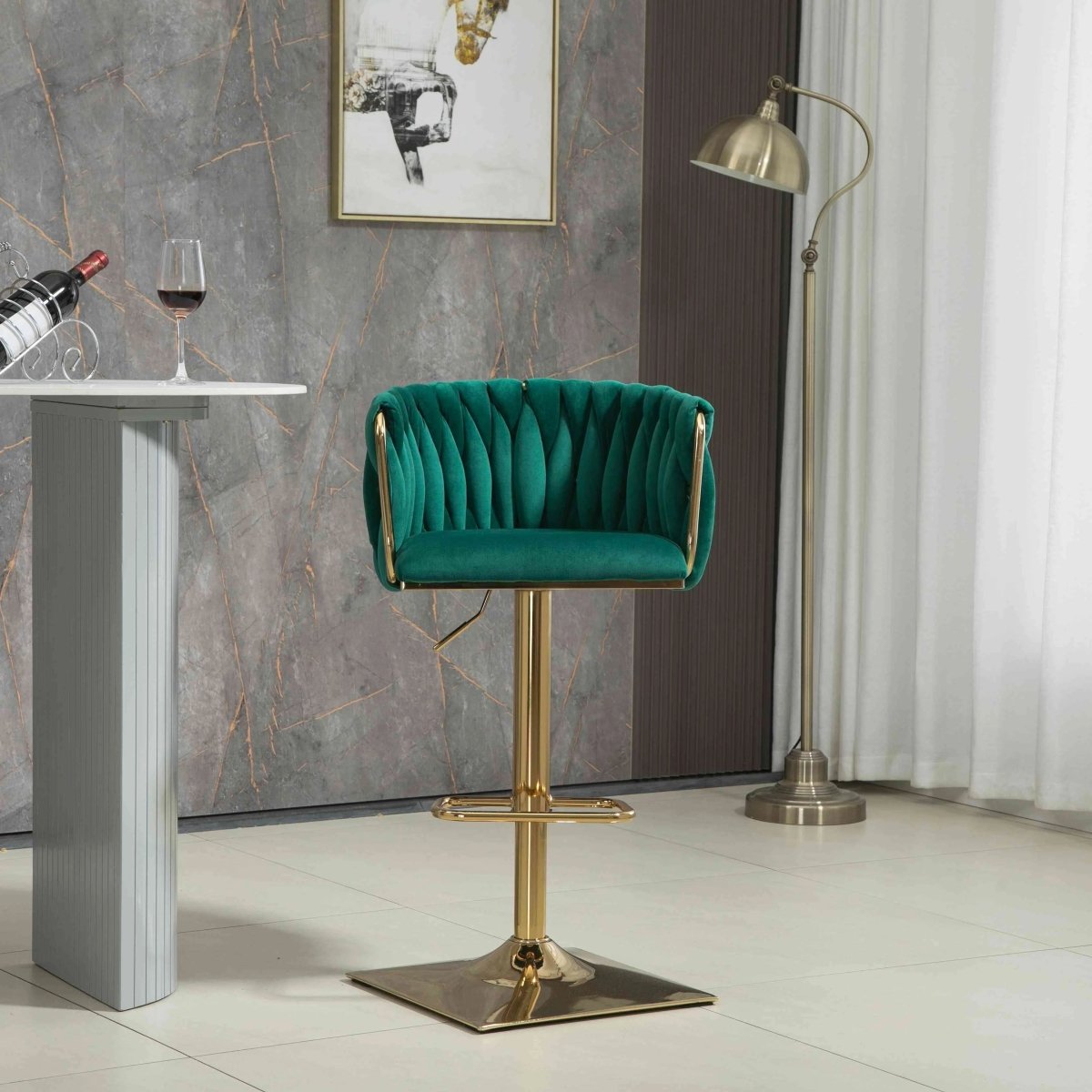 Otis Velvet Counter Stool Swivel Adjustable (Set of 2) Green