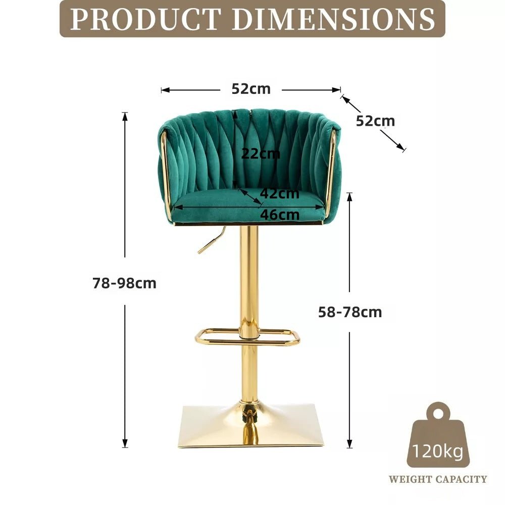 Otis Velvet Counter Stool Swivel Adjustable (Set of 2) Green