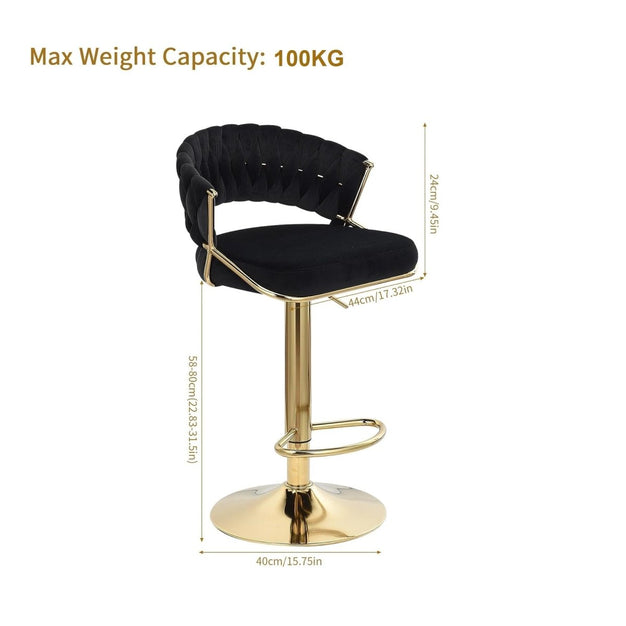 Jett Velvet Bar Stool Padded (Set of 2) Black