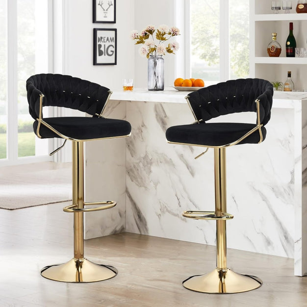 Jett Velvet Bar Stool Padded (Set of 2) Black